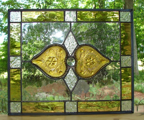 Golden Amber design stained glass panel