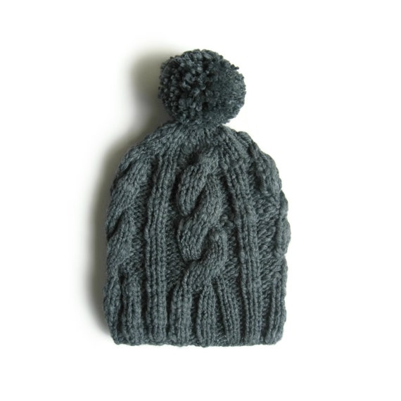 wool pom pom hat Beanie Woman Knit with Hat branda Gray in Pompom Pom Cables by