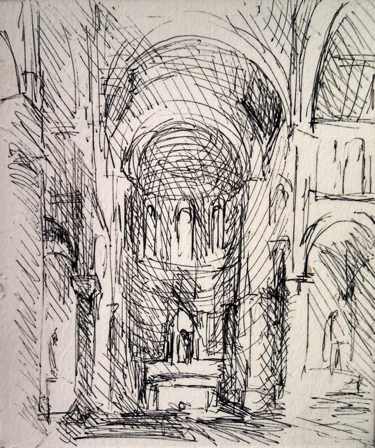 Church Interior Architectural Ink Drawing