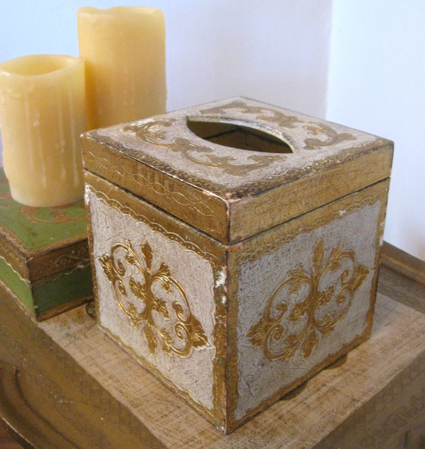 Vintage Italian Florentine Tissue Box Holder Haute Juice