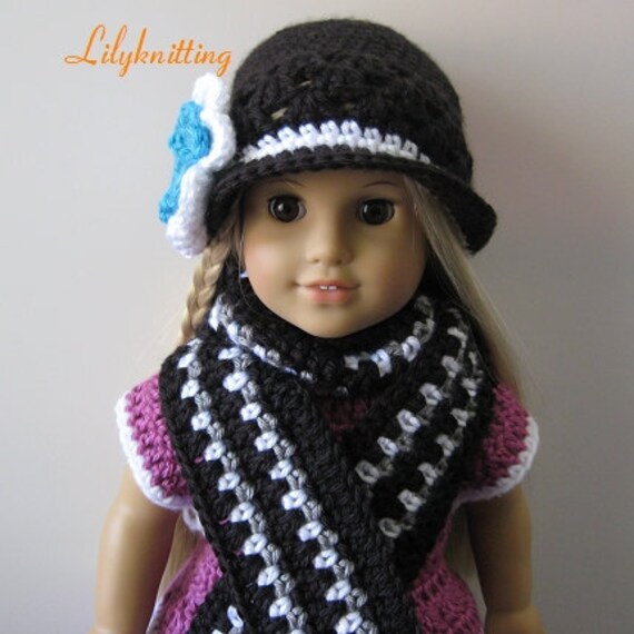 PATTERN in PDF Crocheted Doll Scarf with a flower for