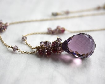 Amethyst Necklace with Spinel and Tourmaline in 14K Solid Gold