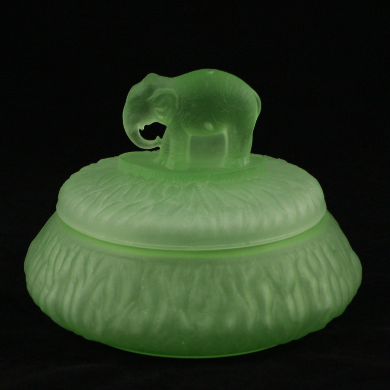 Elephant Powder Jar Green Greensburg Depression Glass Vtg
