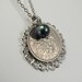 British lucky six pence coin necklace with iridescent pearl, 1966