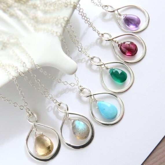 Items similar to Set of 3 Infinity Loop Gemstone Necklace in Sterling ...