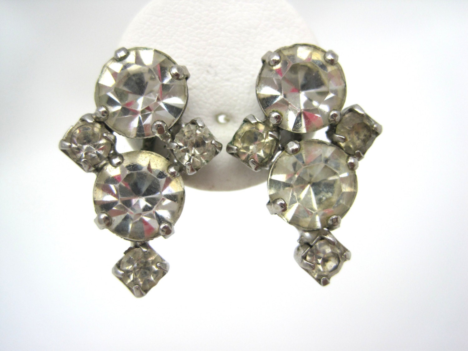 Vintage Rhinestone Earrings Screw Back