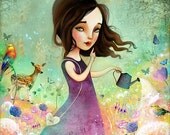 Secret Garden 12X12 Print - girl gardener, green fingers, garden art, girl room, Meluseena print Secret Garden 12X12 Print - girl gardener, green fingers, garden art, girl room, Meluseena print