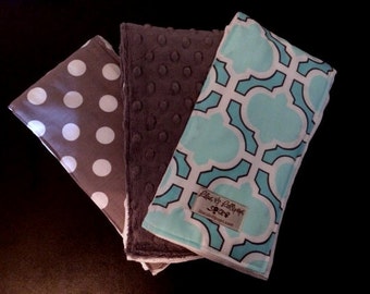 Burp Cloths-Aqua Heather BurpieTrio