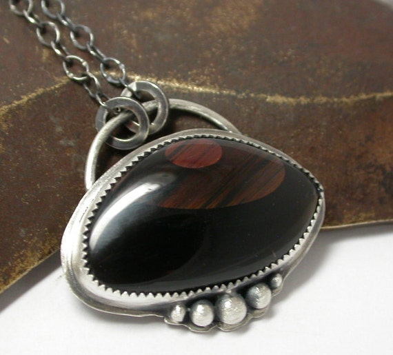 Red Ribbon Obsidian Cabochon Pendant Necklace by SimplyAdorning