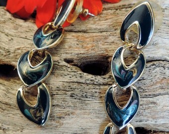 Vintage Earrings Gold Tone Blue Enamel Blue