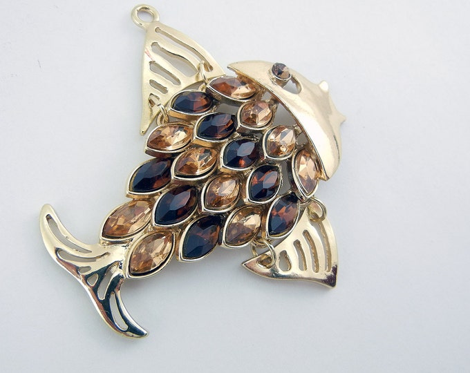 Gold-tone Fish Pendant Dark and Light Topaz Acrylic Rhinestones