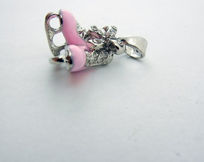 Pink Epoxy Ice Skates Pendant Silver-tone