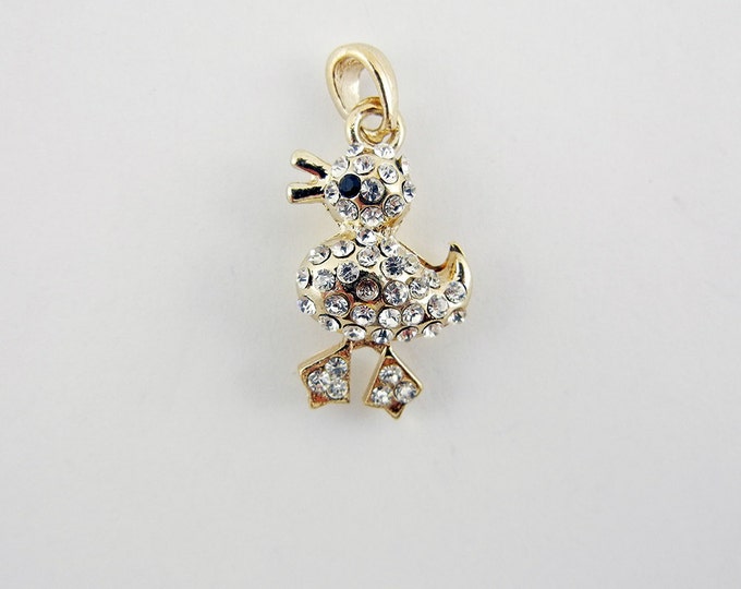 Small Gold-tone Rhinestone Duck Charm