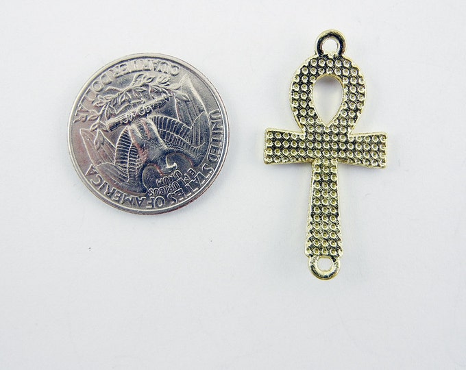 Small Double Link Gold-tone Ankh Symbol Charm Pendant