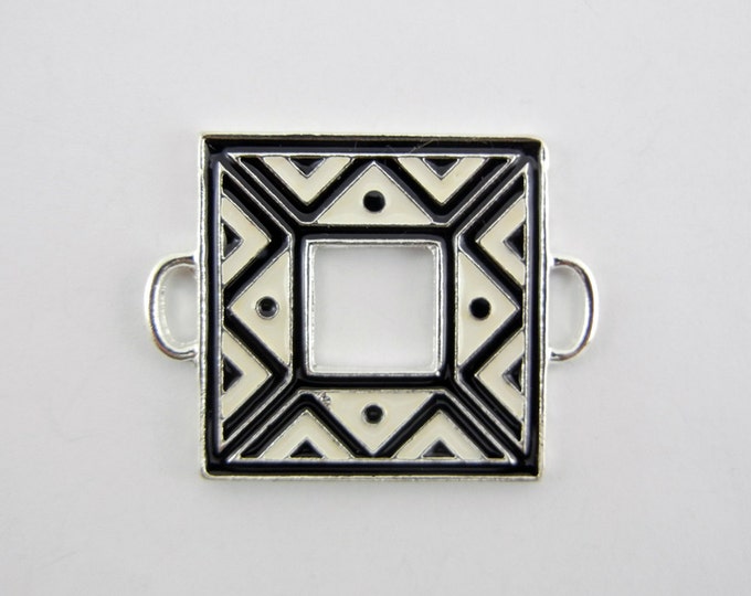 Square Silver-tone Black and White Epoxy Side Charm