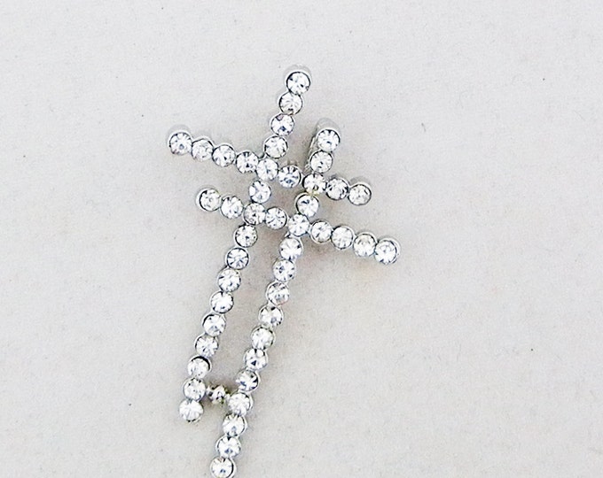 Silver-tone Two Cross Pendant Rhinestones