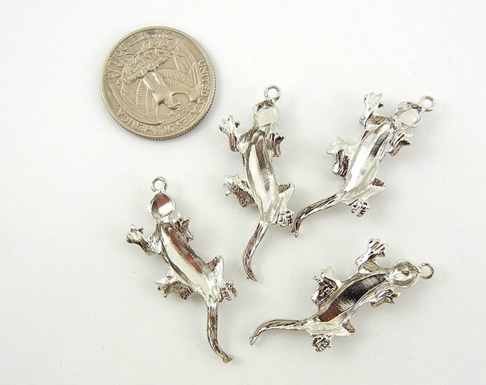 4 Silver-tone Lizard Charm Pendants Textured