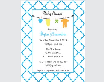 Moroccan baby shower invitation clothesline invitation BOY set of 10