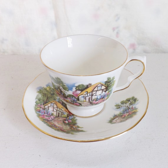 and saucer Vintage  cup cottage sets   saucer set scene cup vintage tea tea and cup cup tea English