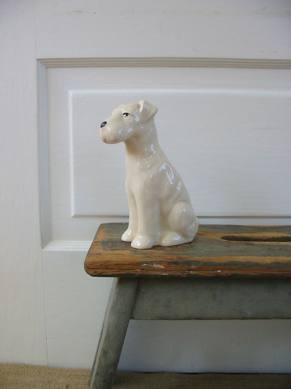 Vintage White Dog Figurine Ceramic Glass by vintagejane on Etsy