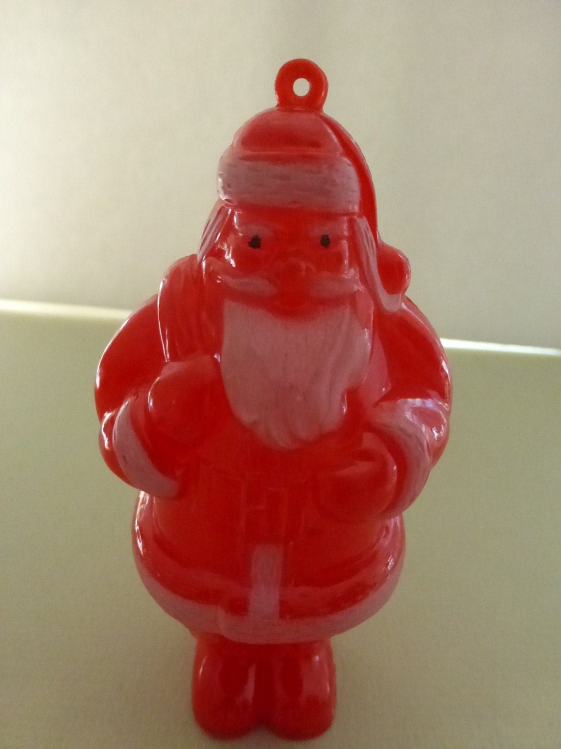 Vintage Red Hard Plastic Santa Ornament Candy Holder