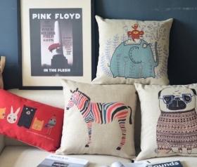 cotton linen Fabrics animals Lumbar pillow shade Cute little animal series pillow sham elephant zebra dog printed Pillow Cover pillowcase