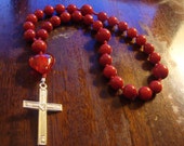 Red Coral Anglican Rosary  Protestant Prayer Beads   Passion   Episcopal Rosary  Coral Rosary Sterling silver