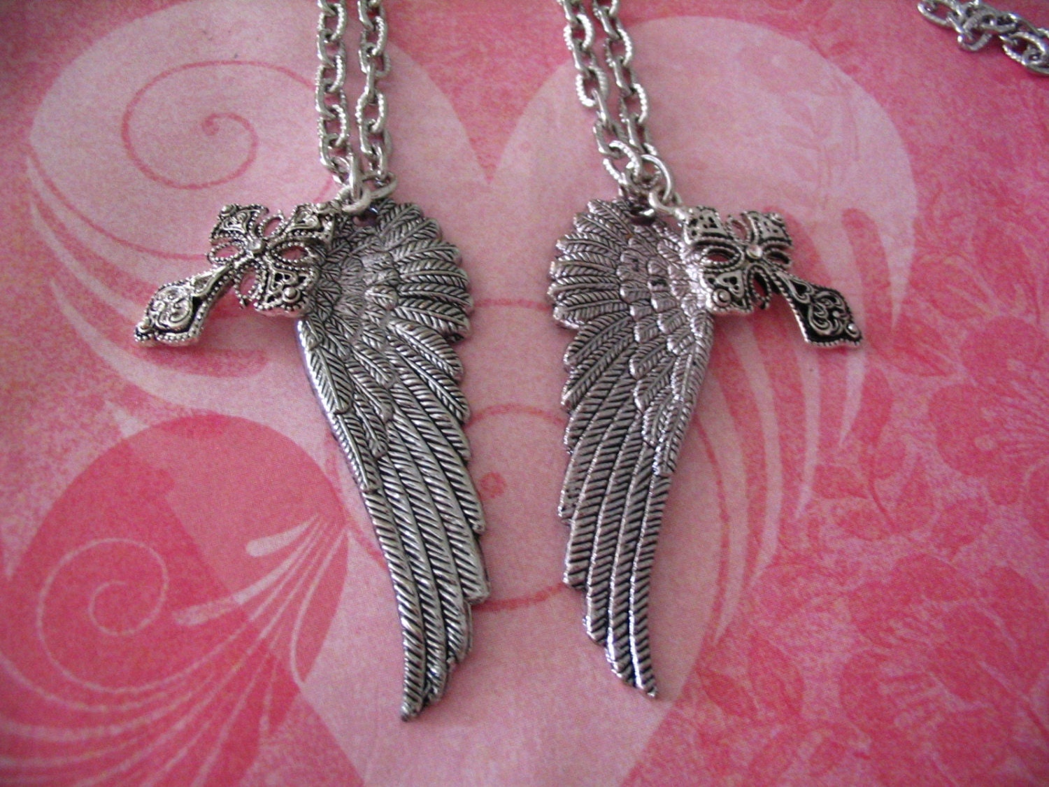 Angel Wings Necklace Set with Cross Religious Loved Ones