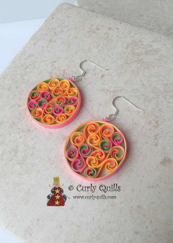 Items similar to Neon Beehive Quilled Earrings on Etsy