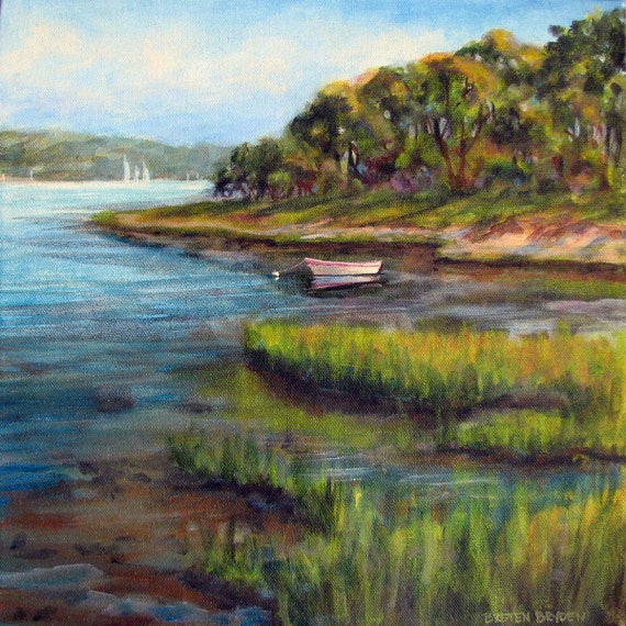 Items similar to Original Acrylic Painting Row Boat Marsh ..