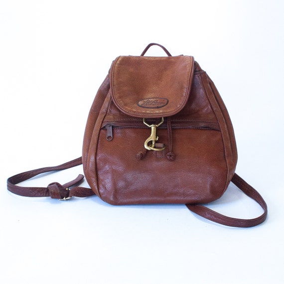 vintage leather LL Bean mini backpack / light brown