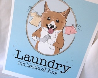 Corgi Laundry Print - 8x10 Eco-friendly Size