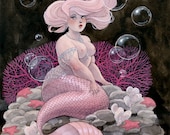 Pink and Pearls mermaid - 11x14 print
