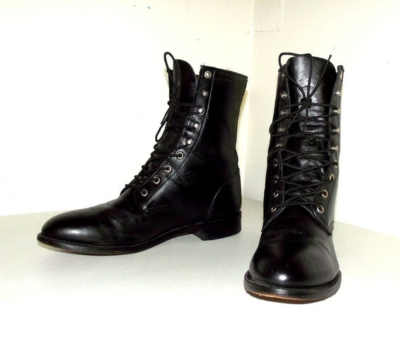 Black Lace Up Cowboy boots Justin brand by honeyblossomstudio
