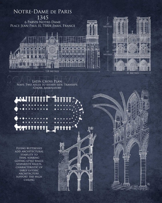 Architecture Blueprints Art notre dame de paris cathedral blueprint art print Architecture Blueprints Art notre dame de paris cathedral blueprint art print