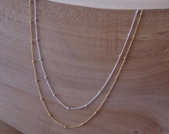 Yellow Gold Necklace, Gold Chain Necklace, Gold Satellite Chain Necklace, Gold Filled Chain Necklace, Gold Filled Beaded Chain Necklace