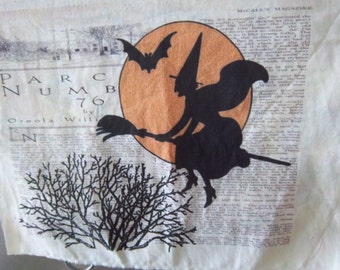 Witch fabric Halloween quilting cotton fabric panel grungy witch patch spooky quilt panel quilt patches art journal fabric primitive decor