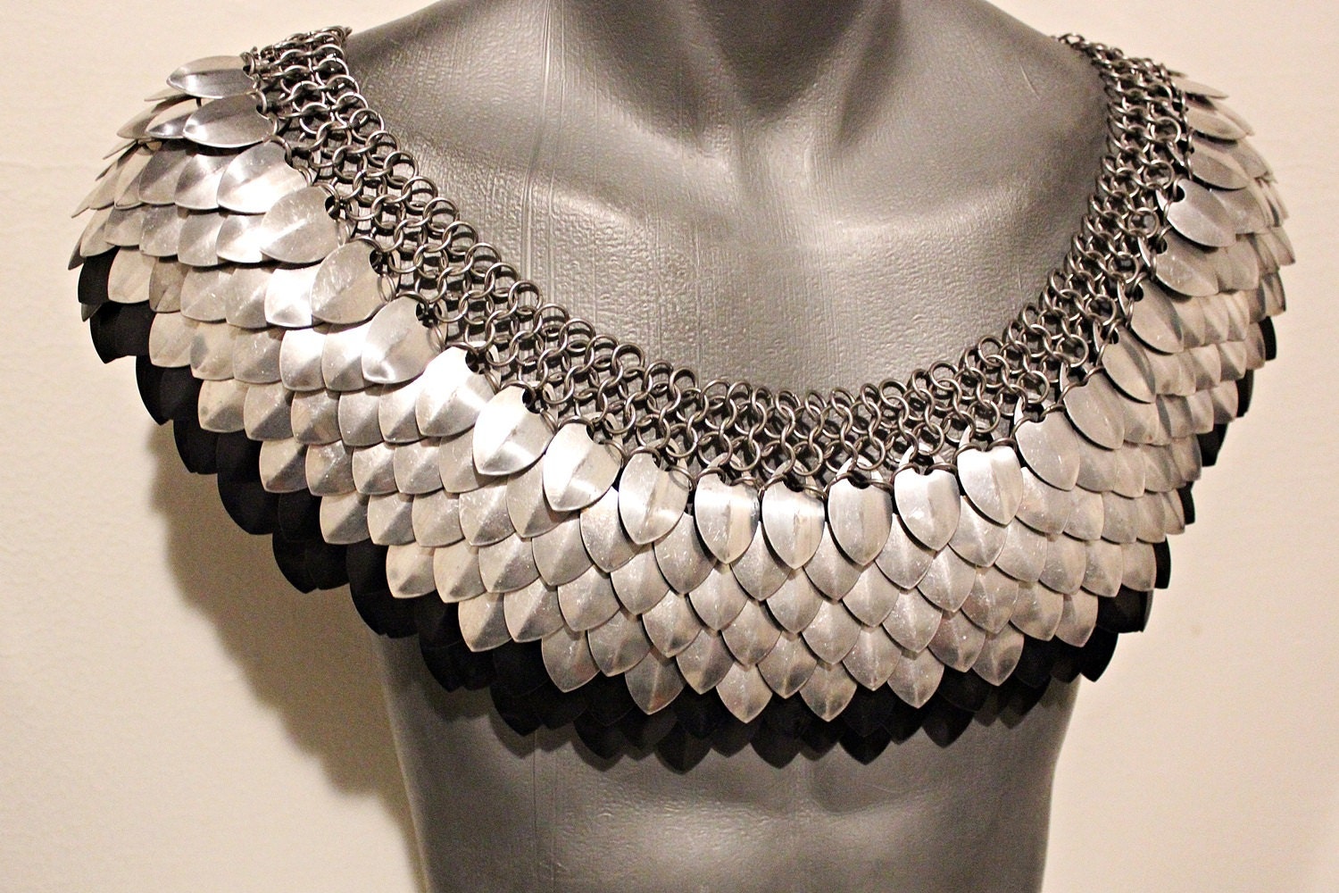 Small Black Silver Chain mail Scalemail Mantle Dragon Scale