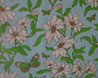 Vintage Gift Wrap 1970s All Occasion Wrapping Paper-2 Sheets NIP-Butterflies & Daisys on Blue
