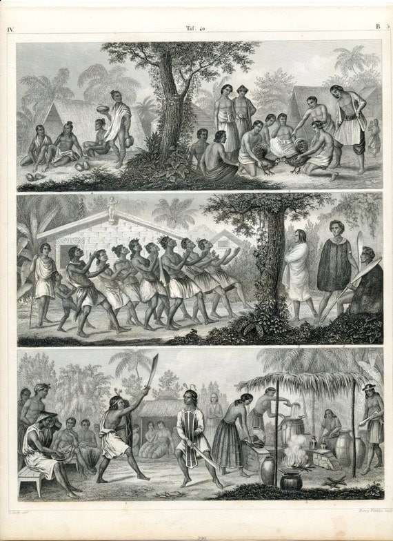 1860 Vintage Print of Cockfighting in the Philippines