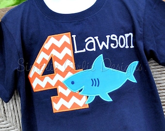 Custom shark birthday shirt. Personalized. Sizes 12m to youth large.