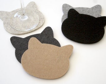 Cat Coasters Cat Lover Gift for Pet Lover 5mm Wool Felt Crazy Cat Lady Fun Cute Drink Coaster Set Eco-Friendly Hostess Housewarming Gift