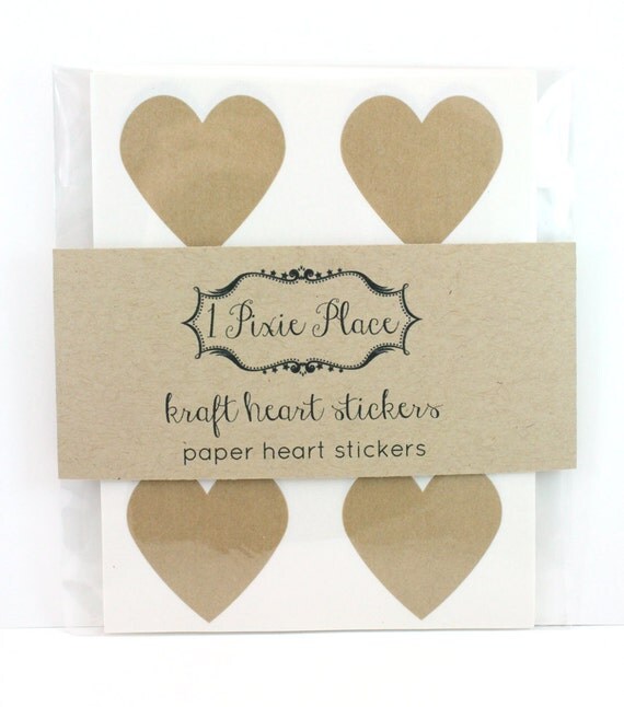 36 Kraft paper heart stickers labels stationery paper