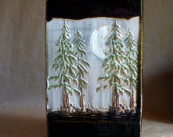 Tall Pines, hand built Stoneware Pot, Art Pottery