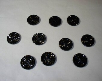 10 Large, Black Buttons, Lot 2483 (Free US Shipping)