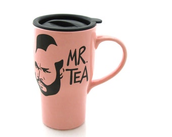 Pink Mr T Tea Ceramic Travel Mug
