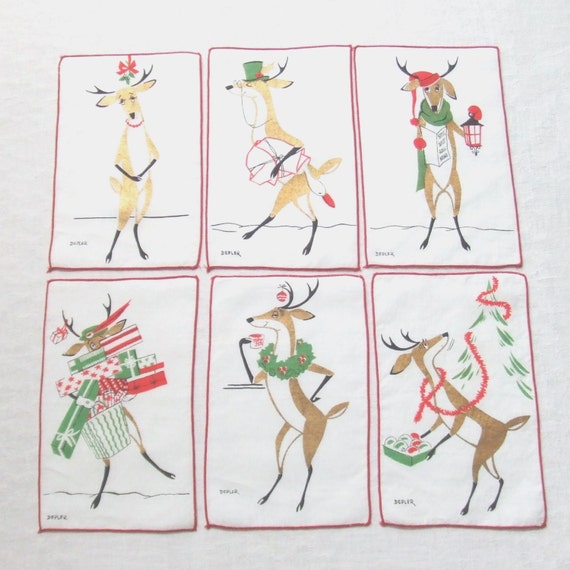 6 Christmas Cocktail Napkins Reindeer by Depler