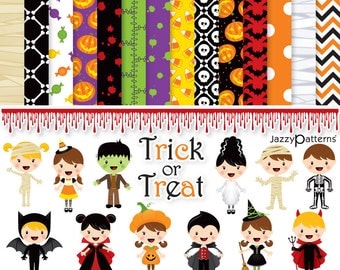 Halloween clipart and digital papers scrapbook pack Trick or Treat DK025 instant download kids costumes