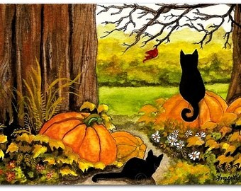 Items similar to Black Cats in Autumn 41 - Farm Cat - Art Prints or ...