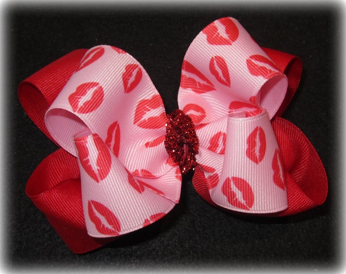 Red Lips hair bow, Double Layered Hair Bow, Valentines day bows, Valentines hairbow, Love hairbow, Lips hair Bows, Pink Hair Bows, Red Bow